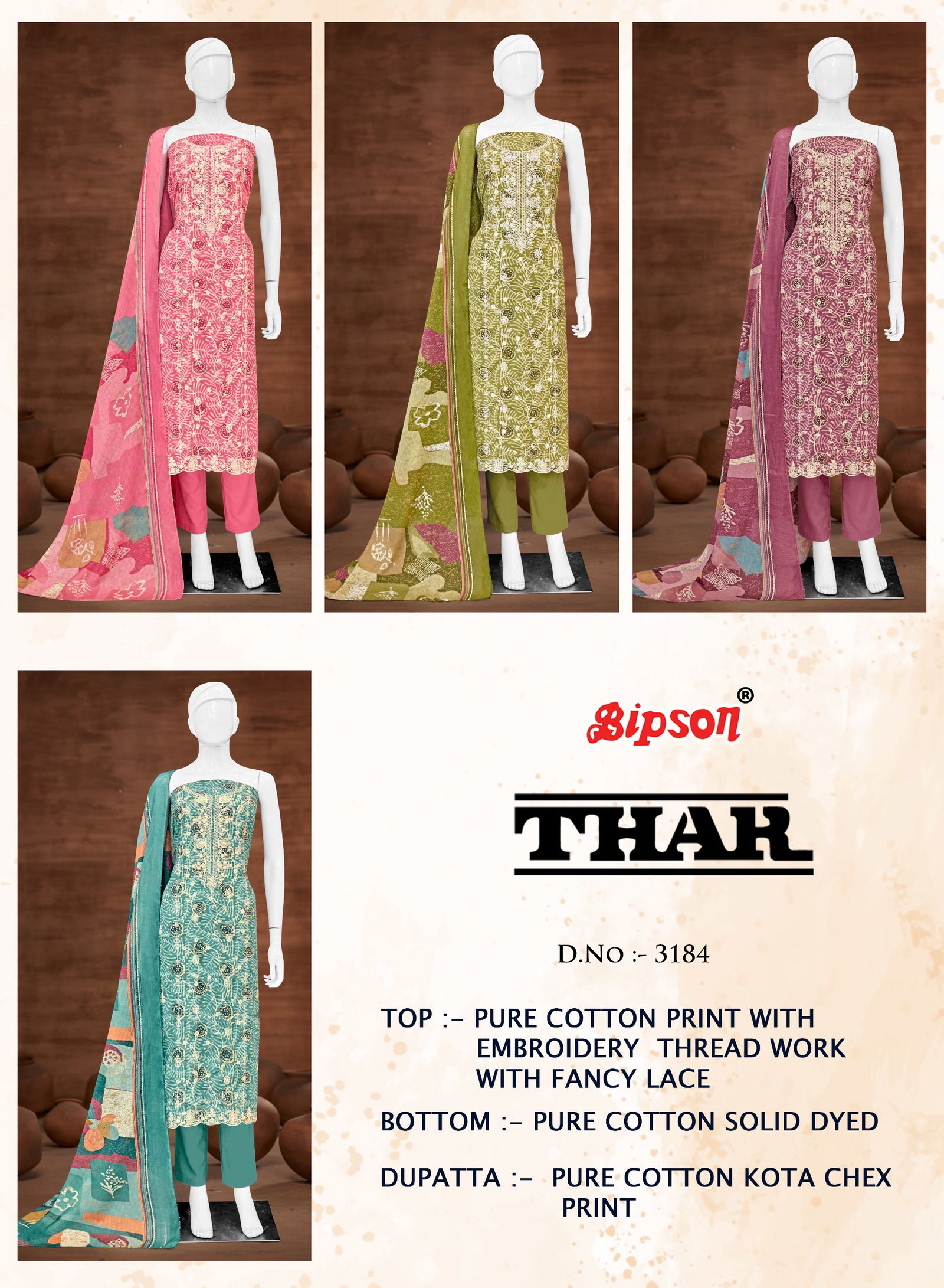 Thar 3184 By Bipson Cotton Printed Dress Material Exporters In India